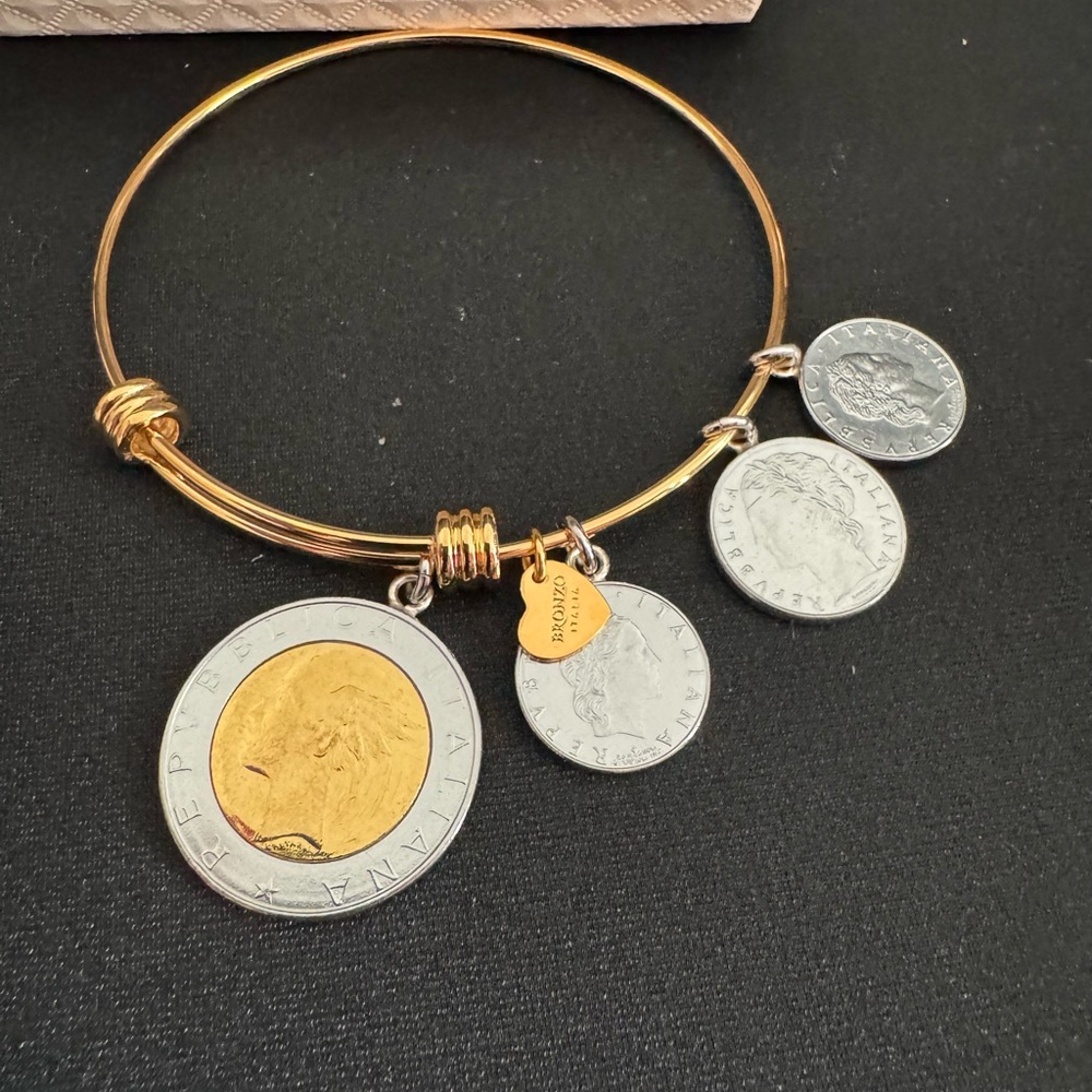 Bronzo Italia w/Gold & Silver Coins Bracelet   Adjustable to 7.5”